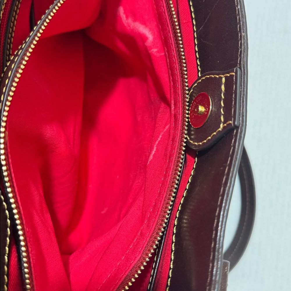 DOONEY BOURKE Florentine Leather Double Strap Shoulder Bag Gray W” Red Interior - Picture 13 of 13